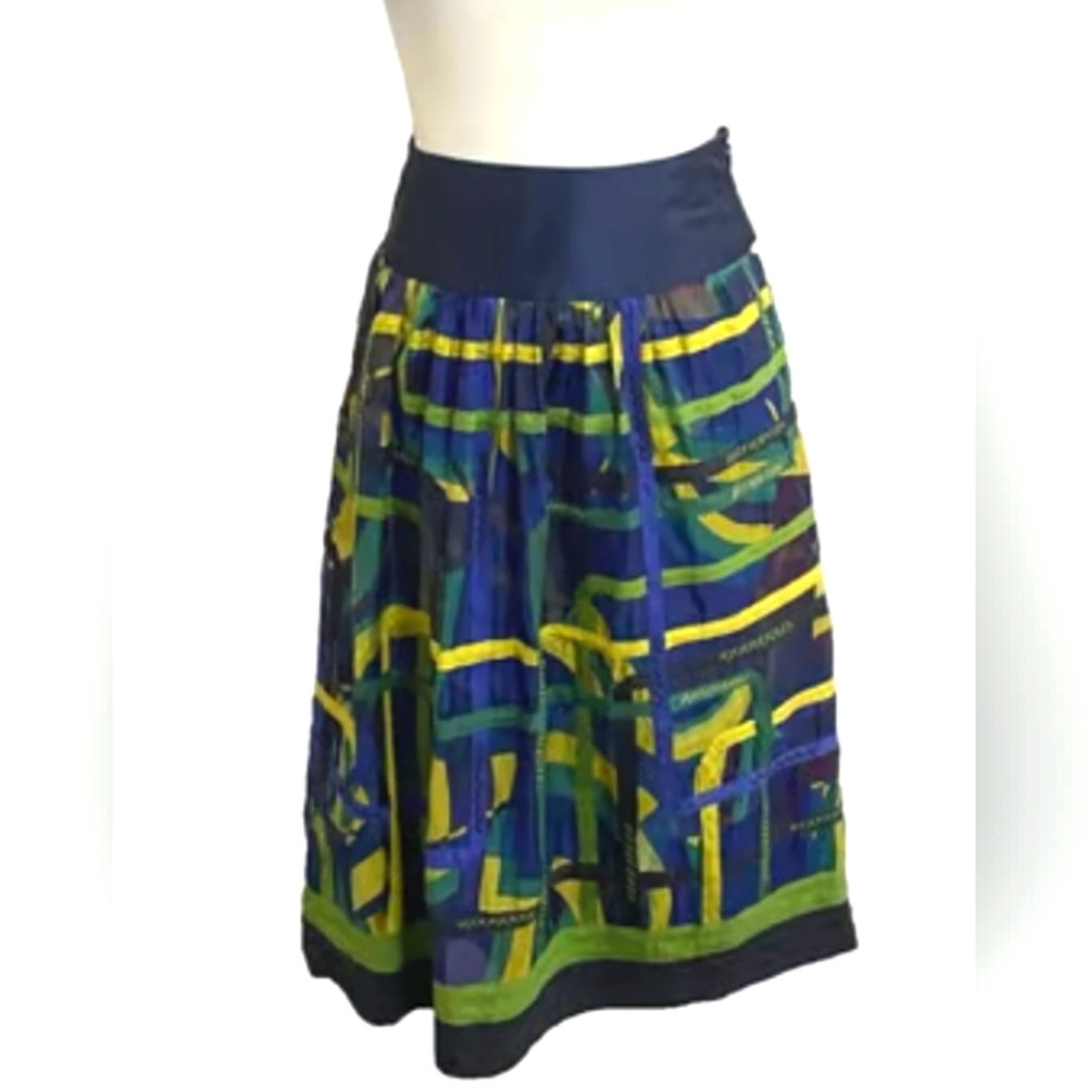 NWT Peter Nygard 100% Silk Pleated A-line Skirt Blue Ribbon Chiffon Size 4